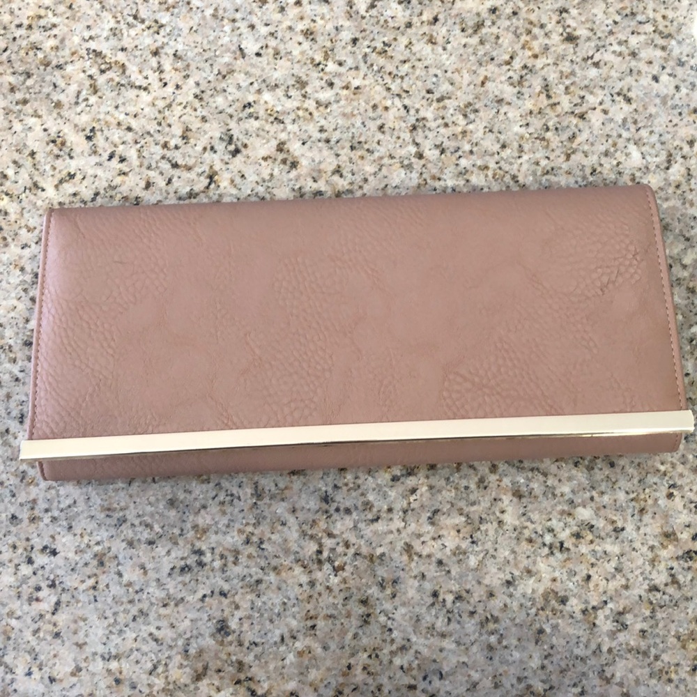 Faux leather brown clutch